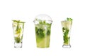 Mojito cocktail with mint and lime in a highball glass. Set of mojito on a white background Royalty Free Stock Photo