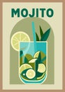 Mojito Cocktail retro poster vector art print.