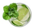 Mojito cocktail, top view, paths