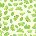 Mojito cocktail - seamless pattern of lime and mint leaves