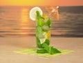 Mojito cocktail and striped napkin Royalty Free Stock Photo