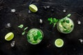 Mojito cocktail. Summer cold drink with lime, fresh mint, and ice. Cool beverage