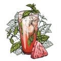 Mojito cocktail, watermelon and mint leaves