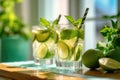 mojito cocktails in glasses with straws, Generative AI