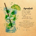 Mojito cocktails watercolor kraft