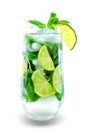 Mojito coctail with fresh mint leaves and lime slice isolated