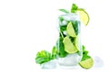 Mojito coctail with fresh mint leaves and lime slice Royalty Free Stock Photo