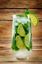 Mojito coctail with fresh mint leaves and lime slice Royalty Free Stock Photo