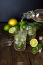 Mojito coctail with ice, mint, lime juice, rum and soda water. Royalty Free Stock Photo