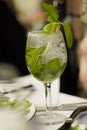 Mojito Cubano or caipirinha cocktail, iced drink with lime and mint Royalty Free Stock Photo