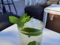 Mojito drik with ice and mint green leaf summer holidays