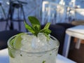 Mojito drik with ice and mint green leaf summer holidays