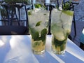 Mojito drik with ice and mint green leaf summer holidays