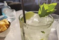 Mojito drik with ice and mint green leaf summer holidays