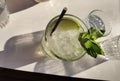 Mojito drik with ice and mint green leaf summer holidays