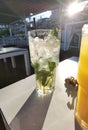 Mojito drik with ice and mint green leaf summer holidays