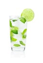 Mojito drink in dewy glass,cold water,ice cubes,mint and limes Royalty Free Stock Photo