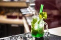 Mojito drink or lemonade with mint leaves on barcounter Royalty Free Stock Photo