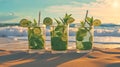 Mojito drinks on the beach. AI Generated Royalty Free Stock Photo