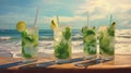 Mojito drinks on the beach. AI Generated Royalty Free Stock Photo