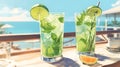 Mojito drinks on the beach. AI Generated Royalty Free Stock Photo