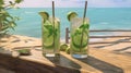 Mojito drinks on the beach. AI Generated Royalty Free Stock Photo