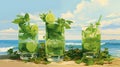 Mojito drinks on the beach. AI Generated Royalty Free Stock Photo