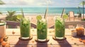 Mojito drinks on the beach. AI Generated Royalty Free Stock Photo