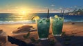 Mojito drinks on the beach. AI Generated Royalty Free Stock Photo