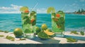 Mojito drinks on the beach. AI Generated Royalty Free Stock Photo