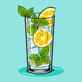 Mojito in a glass. Alcohol or non-alcoholic cocktail. Classic cocktail with lime, mint and ice. Vector Royalty Free Stock Photo