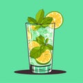 Mojito in a glass. Alcohol or non-alcoholic cocktail. Classic cocktail with lime, mint and ice. Vector Royalty Free Stock Photo