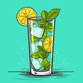 Mojito in a glass. Alcohol or non-alcoholic cocktail. Classic cocktail with lime, mint and ice. Vector Royalty Free Stock Photo