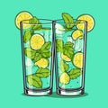 Mojito in a glass. Alcohol or non-alcoholic cocktail. Classic cocktail with lime, mint and ice. Vector Royalty Free Stock Photo