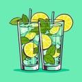 Mojito in a glass. Alcohol or non-alcoholic cocktail. Classic cocktail with lime, mint and ice. Vector Royalty Free Stock Photo