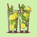 Mojito in a glass. Alcohol or non-alcoholic cocktail. Classic cocktail with lime, mint and ice. Vector Royalty Free Stock Photo