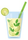Mojito glass icon. Cartoon lemon cocktail drink