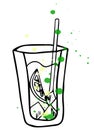 Mojito glass isolated. Vector illustration of alcoholic cocktail. Hand drawn sketch of mojito with slice of lime and straw. Bar Royalty Free Stock Photo