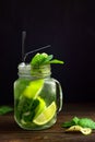 Mojito in a glass jar on darck background Royalty Free Stock Photo