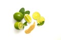 Mojito ingredients. Lime, mint and cane sugar isolated on white background Royalty Free Stock Photo