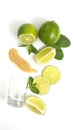 Mojito ingredients. Lime, mint and cane sugar isolated on white background Royalty Free Stock Photo