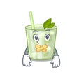 Mojito lemon cocktail cartoon character style having strange silent face