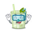 Mojito lemon cocktail mascot design swims with diving glasses