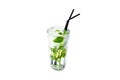 Mojito with lime and mint in a glass cup with a straw on an isolated white background Royalty Free Stock Photo