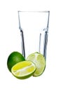 Mojito and limes in a glass on a white background