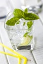 Mojito mocktail with mint leaves and lime.