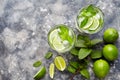 Mojito traditional cuban highball cocktail alcohol drink, summer tropical vacation beverage with rum, peppermint mint Royalty Free Stock Photo