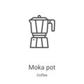 moka pot icon vector from coffee collection. Thin line moka pot outline icon vector illustration. Linear symbol for use on web and