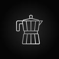 Moka pot vector line silver icon on dark background