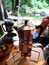 Mokka pot for morning coffee in camping life